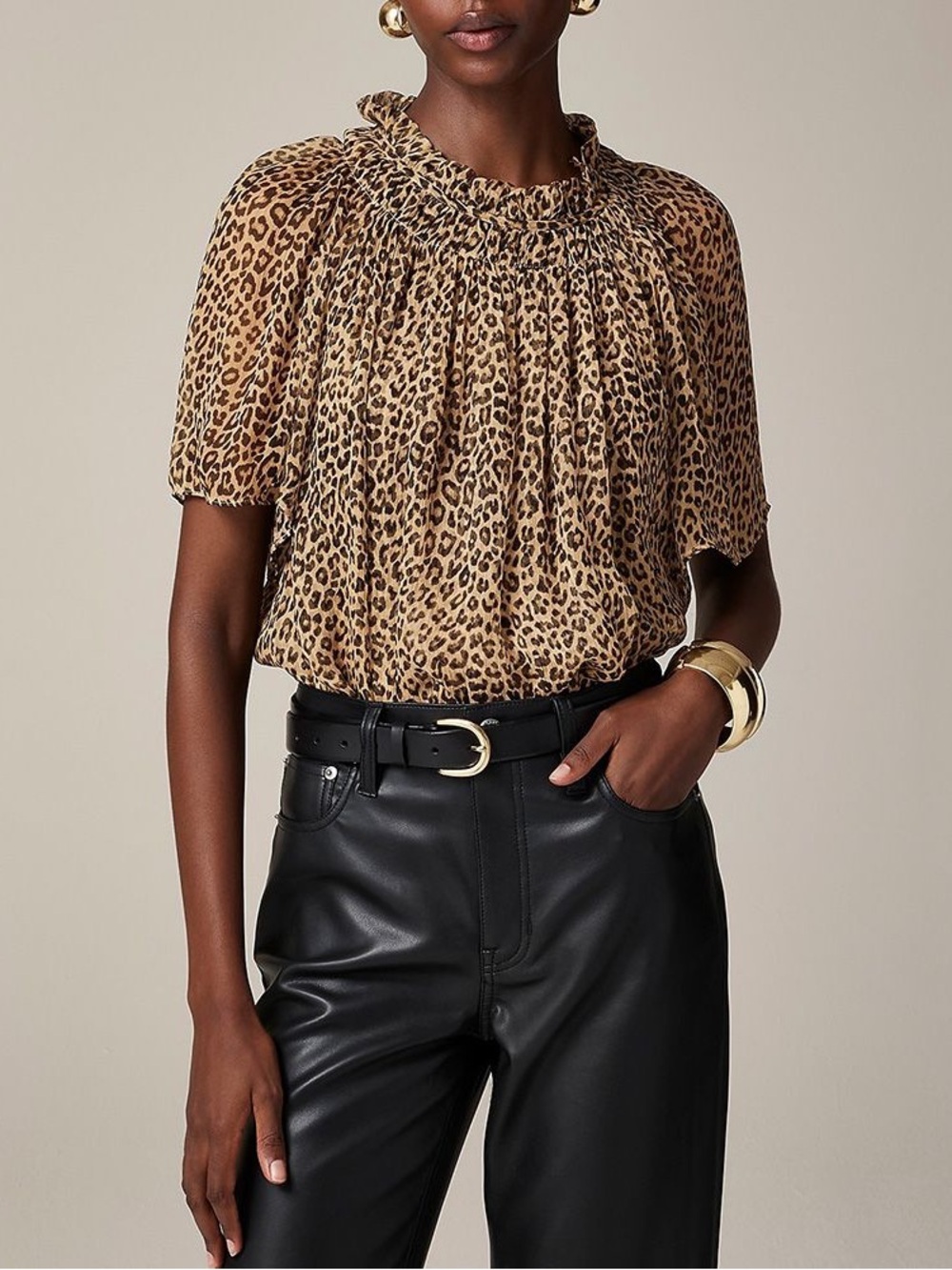 J. Crew Leopard Print Short-Sleeve Chiffon 
Top Size S